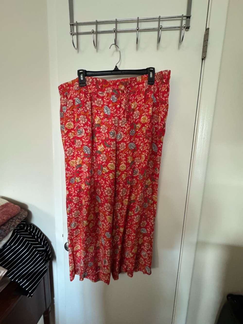 LOFT Orange  Floral Cropped Pants with Yellow & Blue Accents